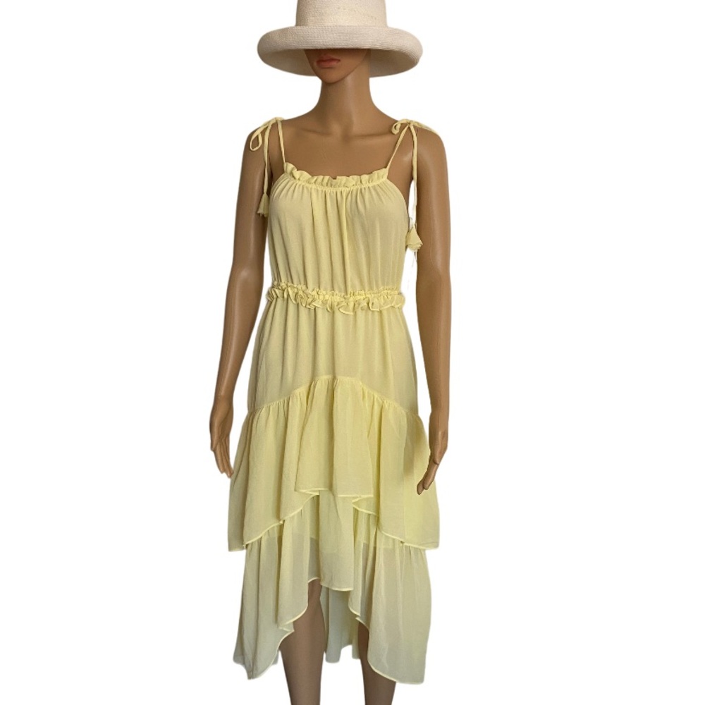 EVIE Pale Yellow Chiffon Spaghetti Straps Ruffled Layers Dress Size XS